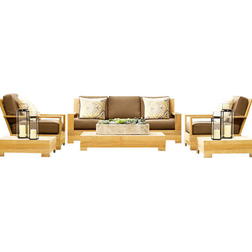 6-Piece Leve Teak Sofa Set With Sunbrella Cushion, Gavin Mist