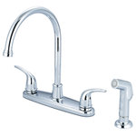 Olympia Faucets - Accent Two Handle Kitchen Faucet, Polished Chrome - Two Handle Kitchen Faucet Lever Handles Gooseneck Spout Swivel 360_ 8-7/16" Reach, 8-1/8" From Deck to Aerator Washerless Cartridge Operation 4-Hole 8" Installation Side Spray Assembly With 1.5 GPM Flow Rate