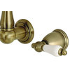 Wall Bathroom Faucet, Elegant White Porcelain Lever Handles, Antique Brass