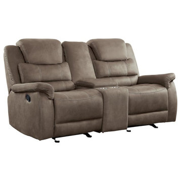 Lexicon Shola Transitional Microfiber Double Glider Reclining Love Seat in Brown