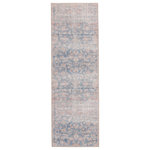 Jaipur Living - Jaipur Living Bardia Indoor/Outdoor Oriental Blue/Light Pink Area Rug, 2'6"x7'6" - A unique combination of antique rug designs and the durability of an indoor/outdoor construction, the Chateau collection offers vintage vibes to any space. The Bardia area rug boasts a vintage Oushak and meandering border design in stunning hues of vibrant blue, soft pink, and brown. This zero-pile rug is made of weather-resistant polyester for a flat, durable finish.