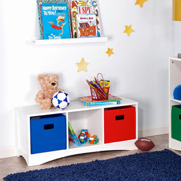 Bench with 3 Storage Cubbies, White