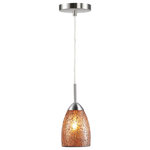 Woodbridge Lighting - Venezia Mini Pendant, Satin Nickel, Mosaic Amber, 1-Light, 4"D - The Venezia collection is a series of hanging lights featuring uniquely colored designer glass. With many color options to choose from, this transitional design can blend in many rooms with different colors and themes.