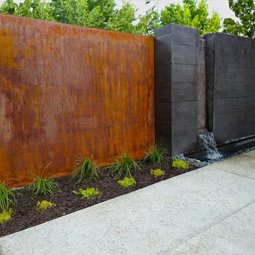 Custom Contemporary Water Feature and Metal Art Plate with Rusted Patina