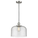 Innovations Lighting - Large Bell 1-Light LED Pendant, Brushed Satin Nickel, Glass: Seedy - One of our largest and original collections, the Franklin Restoration is made up of a vast selection of heavy metal finishes and a large array of metal and glass shades that bring a touch of industrial into your home.
