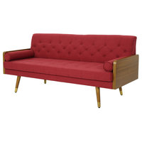 Aidan Mid Century Modern Tufted Fabric Sofa, Red