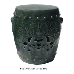 Chinese Green Round Lotus Pattern Clay Stool - Outdoor Decor