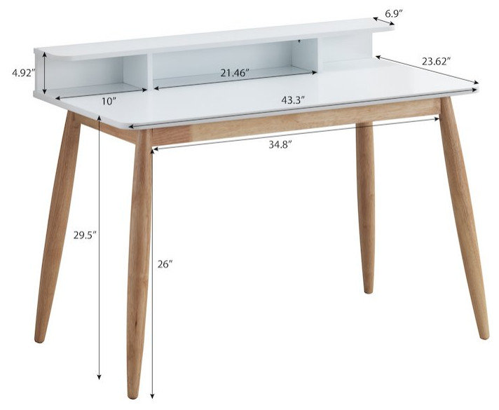 Roskilde Mid-Century Modern Wood Writing Desk with Hutch, Blue