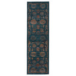 Jaipur Living - Vibe by Jaipur Living Milana Oriental Blue/Blush Area Rug, 2'6"x8' - Inspired by the vintage perfection of sun-bathed Turkish designs, the Myriad collection is warm and inviting with faded yet moody hues. The Milana rug boasts a perfectly distressed traditional pattern in deep tones of blue, dusty pink, and tan with ivory fringe trim for added texture and antique allure. This power-loomed rug features a plush and durable blend of polyester and polypropylene, lending the ideal accent to high-traffic spaces.
