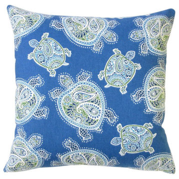 Tranquil Sea Turtles Blue And Green Cotton 18" Indoor Throw Pillow, Pillow Cover