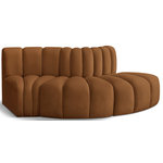 Meridian Furniture - Arc Velvet Upholstered 3-Pc. S-Shaped Modular Sectional, Saddle - Give your living room or den the perfect blend of style and versatility with this Arc velvet fabric curved modular Sectional. Part of the Arc modular furniture collection, this Sectional comes upholstered in rich saddle velvet fabric and features deep channel tufting that adds a touch of luxury while enhancing comfort and support. A seamless combination of form and function, this chair can be used with other Arc pieces to create a myriad of configurations in your well-curated room.