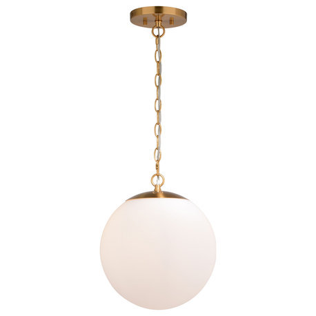 Linden 1-Light Gold Brass Mid-Century Modern Pendant Light White Globe Glass