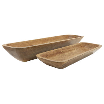 Wood 2-Piece Set Rectangular Bowls, Brown