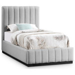 Meridian Furniture - Lucia Beige Linen Textured Fabric Full Bed, Gray, Twin, Black Finish - Remake your bedroom in an instant with this Lucia linen textured fabric bed. Upholstered in soft-to-the-touch grey linen textured fabric on its headboard, footboard, and side rails, this handsome full bed has a high headboard for an attention-demanding look in your room. Channel tufting on the headboard and footboard add to its aesthetic beauty while providing texture and dimension. The bed rests on a black-finished base that's crafted from solid wood for lasting beauty and durability.