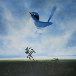 Wren with kangaroo paws by John Graham - Artwork