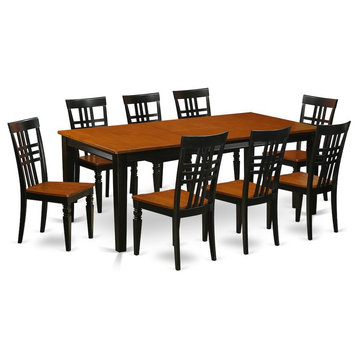 9-Piece Table Set With a Dining Table and 8 Chairs, Black and Cherry