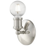 Livex Lighting - Lansdale 1 Light Brushed Nickel ADA Single Vanity Sconce - Simplicity and attention to detail are the key elements of the Lansdale collection.  The dimensional form, exposed bulbs and combination of finishes adds a playful mood to a contemporary or urban interior. This single-light sconce design gives a new face to a bedroom, hallway or a bathroom vanity.  It is shown in a brushed nickel finish.