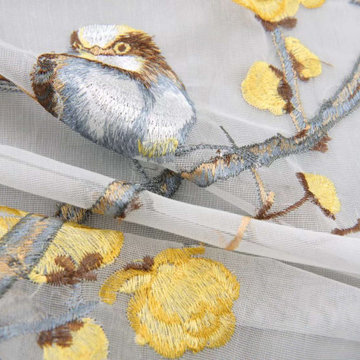 QYHL225J Silver Beach Embroidered Birds On The Branch Pale Pinkish Grey Faux Sil