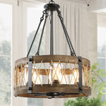 LALUZ - 5-Light Transitional Unique Lantern Drum Pendant Lighting - This Chandeliers features a well-crafted woven birdcage-style structure to create a vintage style in your home. It is significant in practical use and warm atmosphere creation.