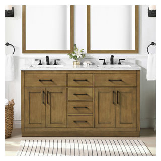 OVE Decors Athea 30" Vanity, Brushed Nickel, Extra Black Hardware, 60 inches - Transitional ...