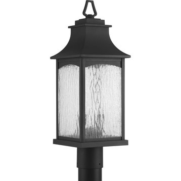2-Light Post Lantern Black Finish With Water Seeded Panels