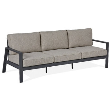Real Flame Aegean Aluminum Outdoor 3-Seat Sofa with Cushions in Slate Gray/Tan