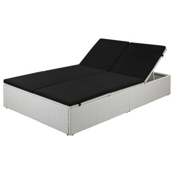 vidaXL Patio Bed Outdoor Double Chaise Lounge Bed with Cushion Poly Rattan Black