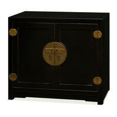 Distressed Black Elmwood Chinese Ming Vanity Cabinet, Without Bowl or Faucet