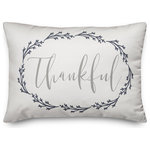 DDCG - Thankful Blue Wreath Lumbar Pillow, 14"x20" - With a touch of rustic, a dash of industrial, and a pinch of modern elegance, this throw pillow helps you create a warm and welcoming space in your home. The durable fabric of this item ensures it lasts a long time in your home. The result is a quality crafted product that makes for a stylish addition to your home.