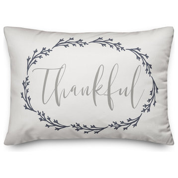 Thankful Blue Wreath Lumbar Pillow, 14"x20"