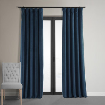 Signature Midnight Blue Blackout Velvet Curtain Single Panel, 50"x96"