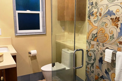Inspiration for a small modern master ceramic tile bathroom remodel in Sacramento