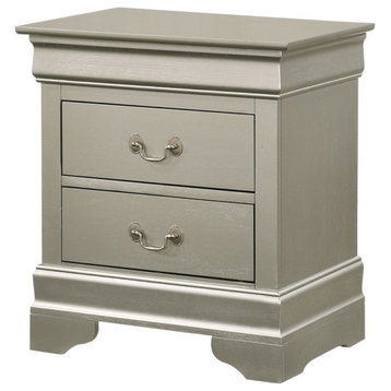 Glory Furniture Louis Phillipe 2 Drawer Nightstand in Silver Champagne