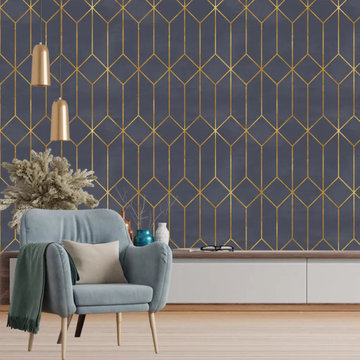 Geometric Art Deco Gray Gold Wallpaper
