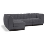 Meridian Furniture - Quinn Chenille Upholstered 4-Piece L-Shaped Modular Sectional, Grey - The Quinn Modular Sectional is a stunning piece crafted in a rich and luxurious grey chenille fabric. Its awe-inspiring design and exceptional quality make it a perfect addition to any space, whether it's a living room, bedroom, or office. The sectional's plush cushioning and sturdy frame provide both comfort and durability, ensuring that it will be a favorite for years to come. Whether you're looking for a statement piece or simply a comfortable seating option, the Quinn sectional is an excellent choice.