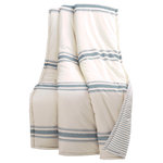 TRIANGLE HOME FASHIONS - Farmhouse Stripe Throw, 50"x60", Blue - There is no easier way to add traditional farmhouse style to your home than with this reversible cotton throw. The printing on the front is reminiscent of shiplap beams. The back features a pinstripe print. This throw would look great on a bed or sofa.Throw: 60"H x 50"W