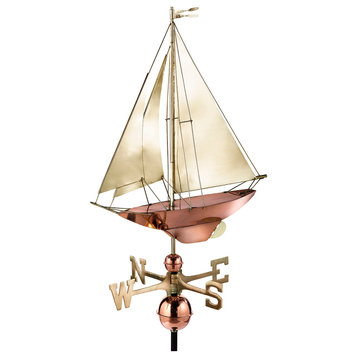 Racing Sloop Weathervane, Pure Copper With Brass Sail