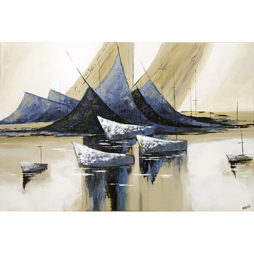 Original Painting, "Sailboats" Abstract Boats, 24"x36"