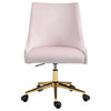 Karina Swivel and Adjustable Velvet Upholstered Office Chair, Pink, Gold Base