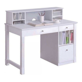 Deluxe White Wood Computer Desk With Hutch Transitional Desks And Hutches by Organize It Houzz