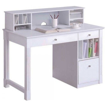 Deluxe White Wood Computer Desk, With Hutch