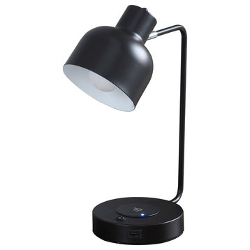 Benzara BM279103 Metal Table Lamp, Adjustable Shade, Wireless Charging, Black