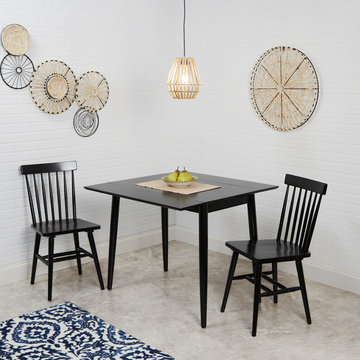 Connor Mid-Century Modern Drop Leaf Dining Table, Black