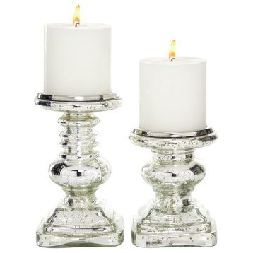 Traditional Silver Glass Candle Holder Set 28883