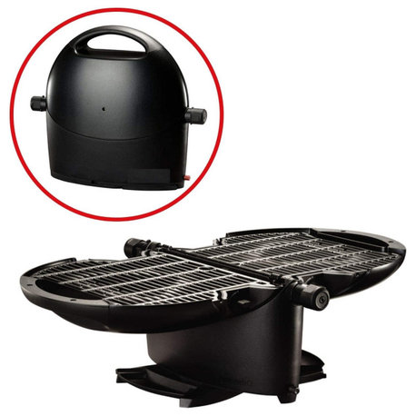 Portable Propane Gas Grill, Ceramic Grates and Dual Burner, Black