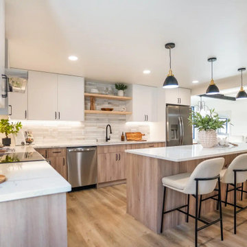 Kitchen Island with Waterfall Oak Base and Bar Seating – Beacon Hill Seattle