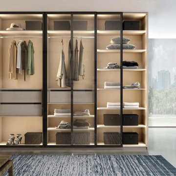 Glass Framed Sliding Door Wardrobe With Dark & Clear Glass by Inspired Elements