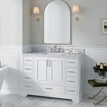Ariel Stafford 49" Single Rectangle Sink Bathroom Vanity, White, 0.75 Carrara Marble