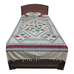 Mogulinterior - Indian Bedcover Cotton Bedspread Plus One Pillow Covers India Decor - Blankets