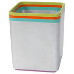 Creative Bath - All That Jazz Wastebasket - Trade in your plastic trash can for the colorful All That Jazz Wastebasket. Made from silver resin with a colorful stripe design, this wastebasket is eye-catching and fun. Display it alongside other pieces from the All That Jazz bath collection for a cohesive look.